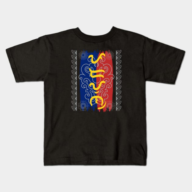 Philippine Flag / Baybayin word Padayon (to Continue) Kids T-Shirt by Pirma Pinas